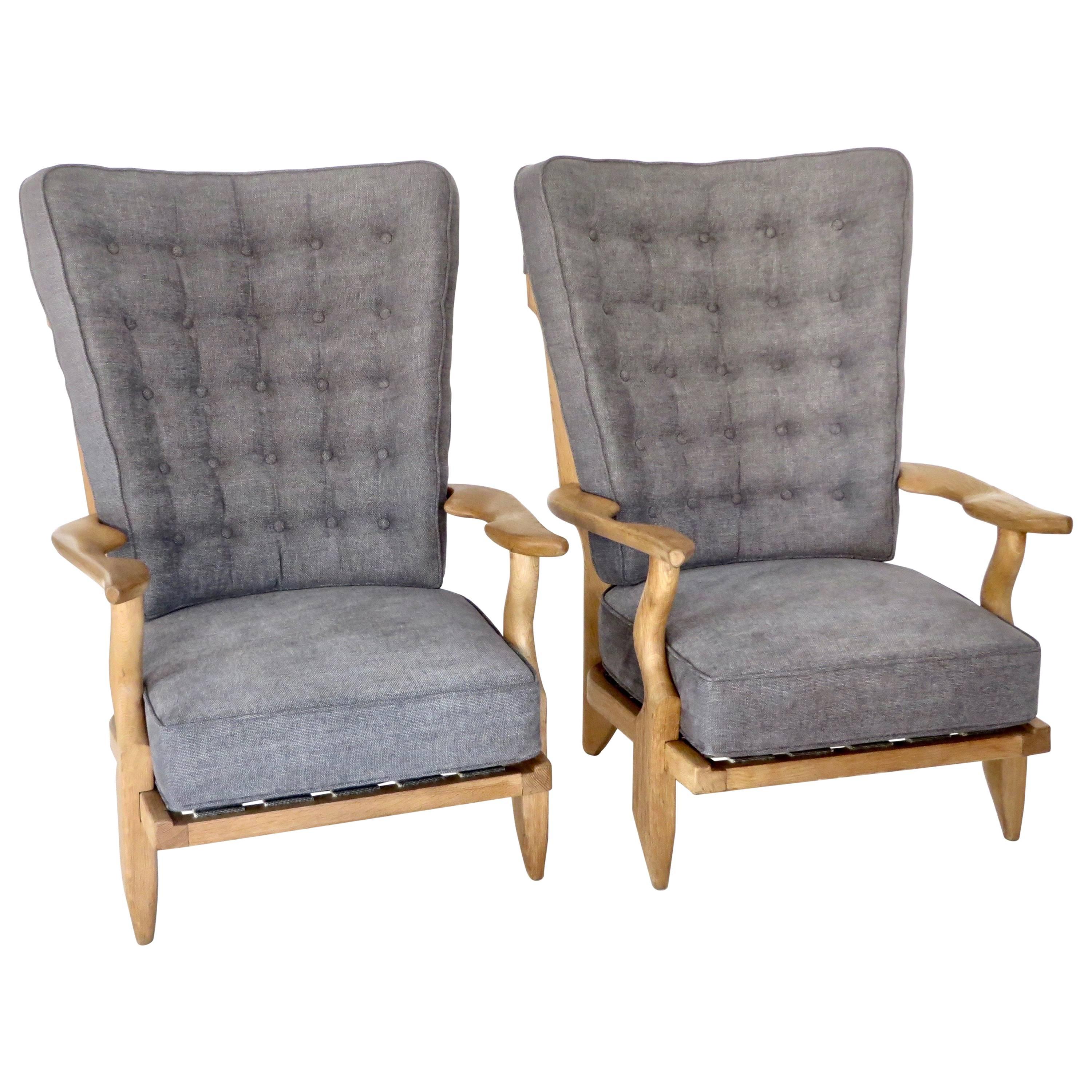 Pair of French Grand Repos Lounge Chairs by Guillerme et Chambron Votre Maison