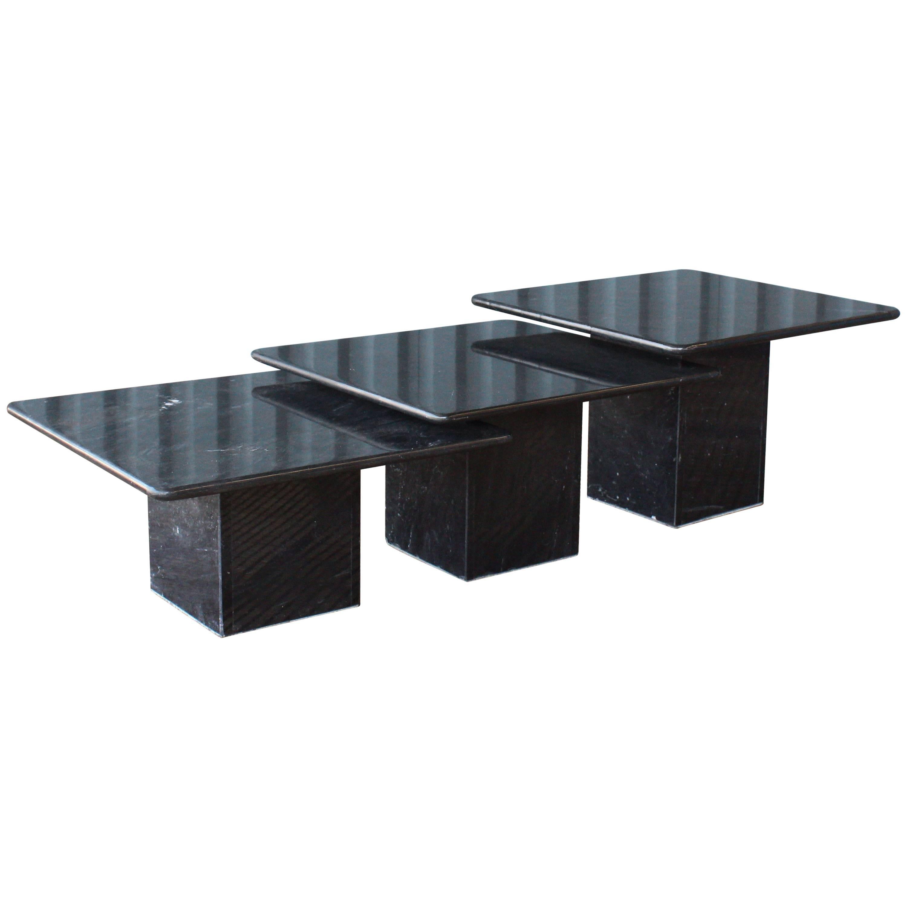 Set of 1970s Black Marble Nesting Tables