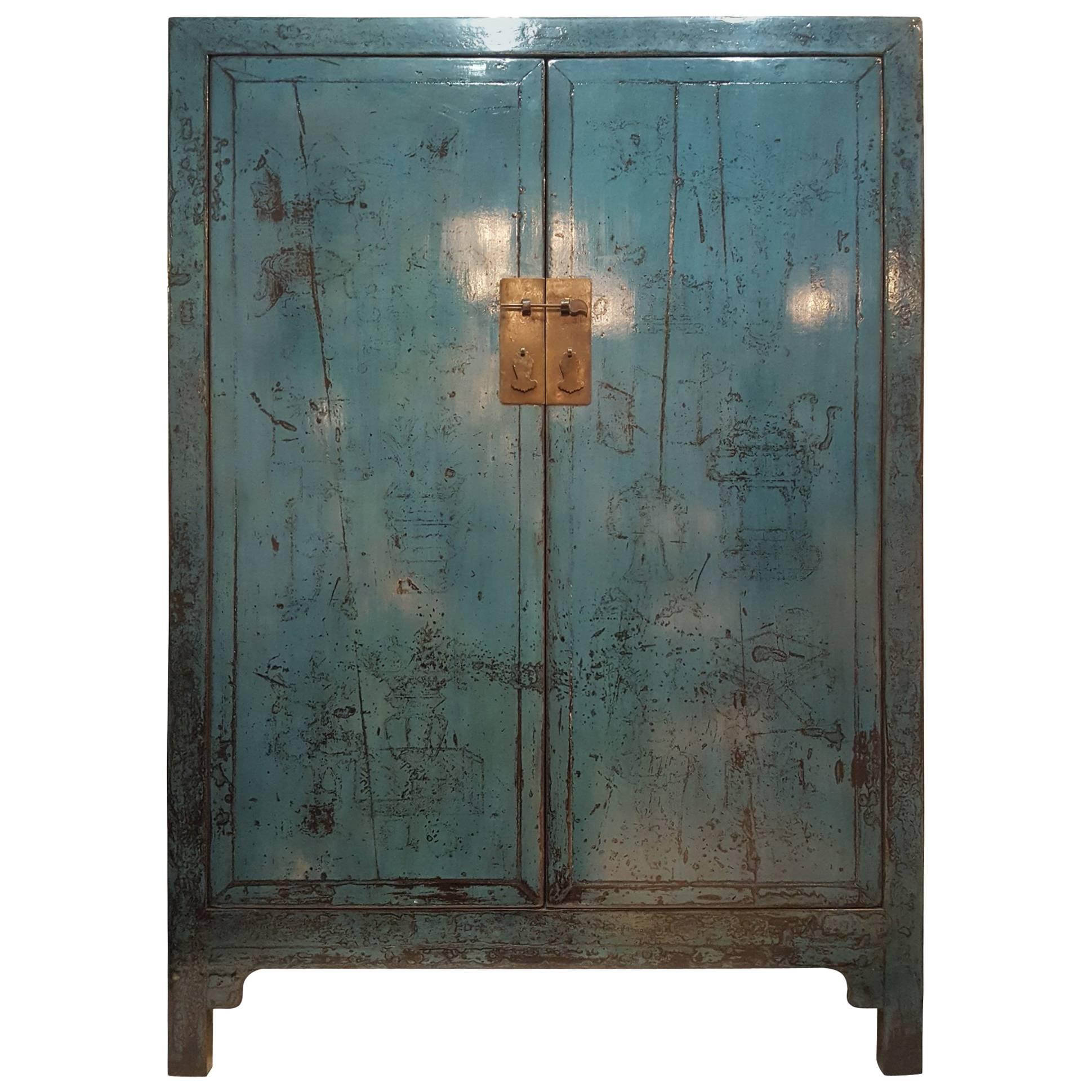 Antique Blue Cabinet For Sale