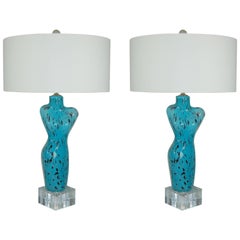 Blue Murano Glass Venus Table Lamps