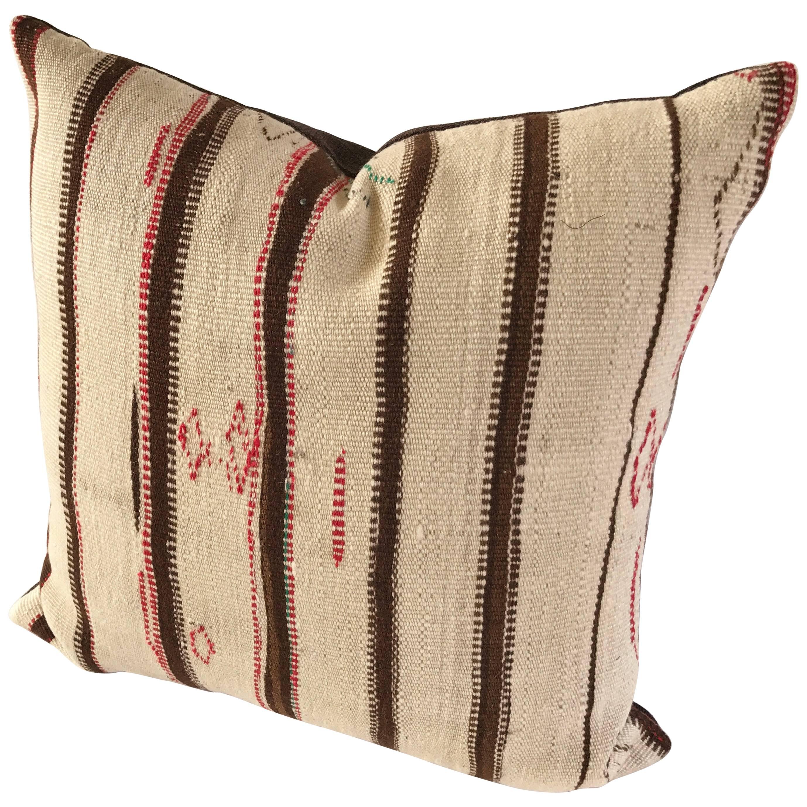 Custom Moroccan Pillow Cut from a Vintage Hand-Loomed Wool Berber Rug For Sale