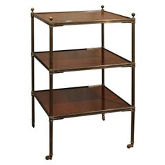 English Used Brass and Mahogany Three-Tiered Trolley Raised on Casters
