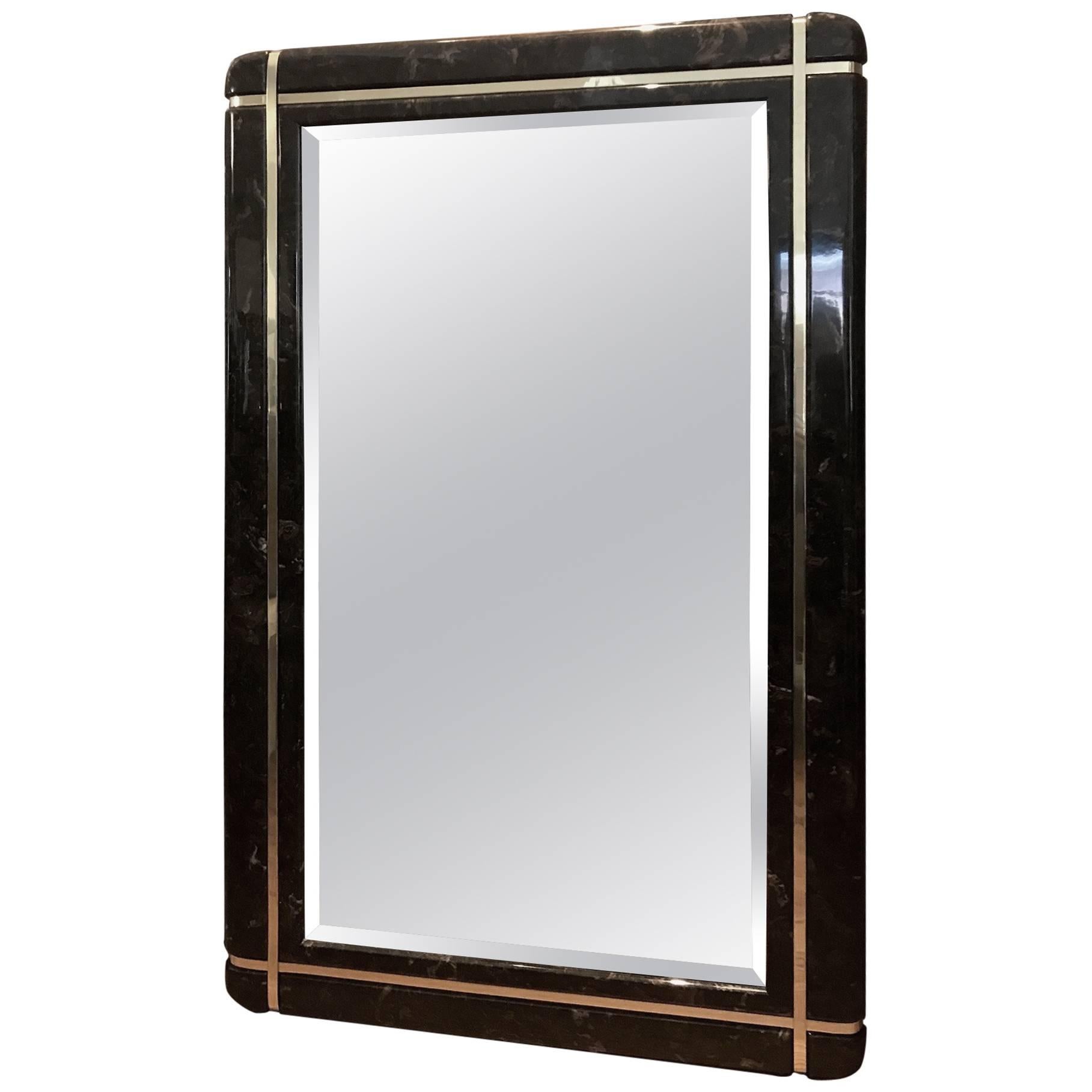 Marble and Brass Mid-Century Mirror in the Style of Karl Springer