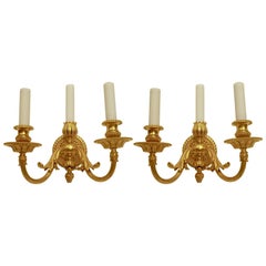 Pair of Neo-Cassical Gilt Bronze Three-Light Wall Sconces 12