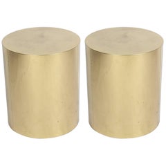 Pair of Signed C. Jere Brass Drum End Tables