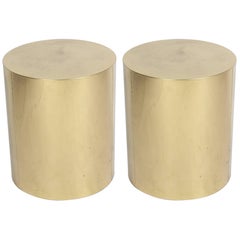 Pair of Signed C. Jere Brass Drum End Tables