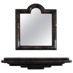 Karl Springer Style Goatskin Wall Mount Console and Mirror