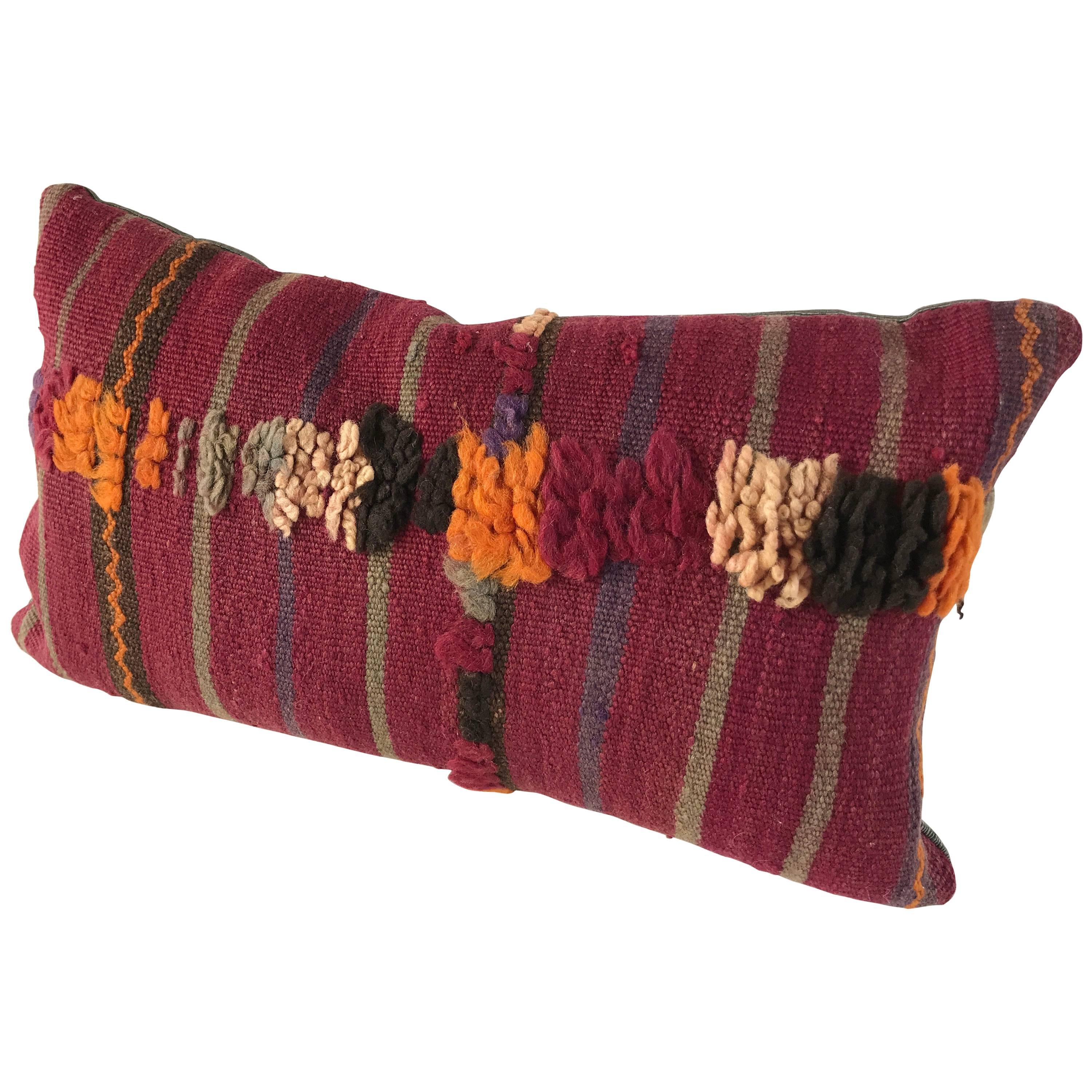 Custom Moroccan Pillow Cut from a Hand-Loomed Wool Berber Rug For Sale