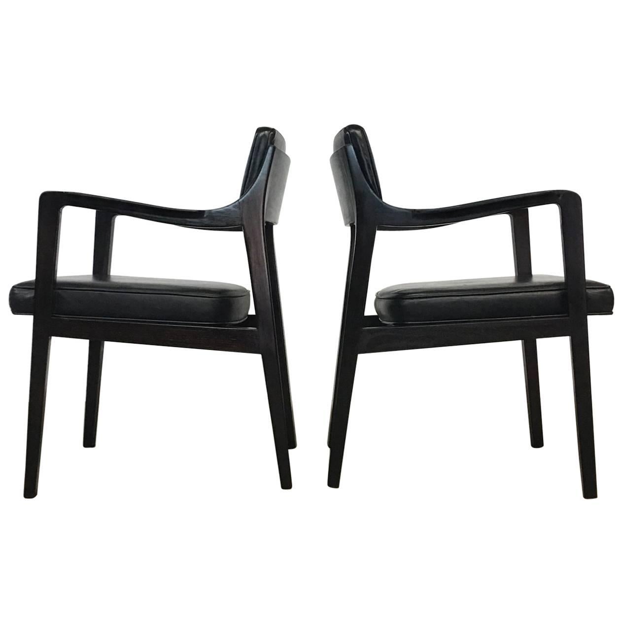 Pair of Dunbar Chairs in Black Leather For Sale