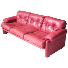 Vintage "Coronado" Sofa in Red Leather and Velvet by Tobia Scarpa, 1966