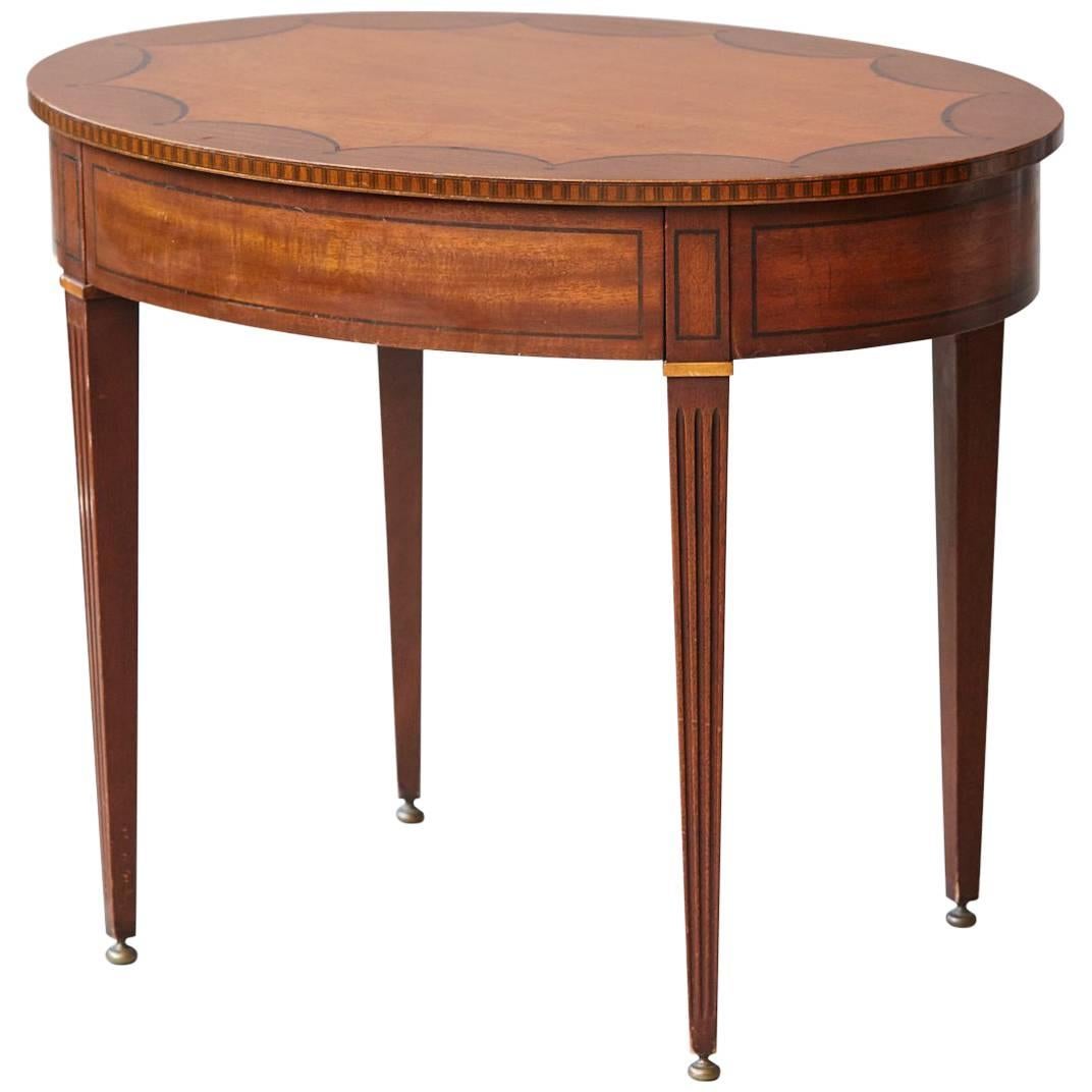 Kittinger Oval Side Table with Hidden Drawer and Marquetry
