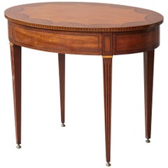 Kittinger Oval Side Table with Hidden Drawer and Marquetry