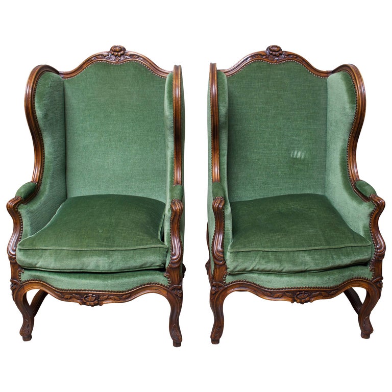 Pair of French Walnut Louis XV Style Bergeres at 1stDibs