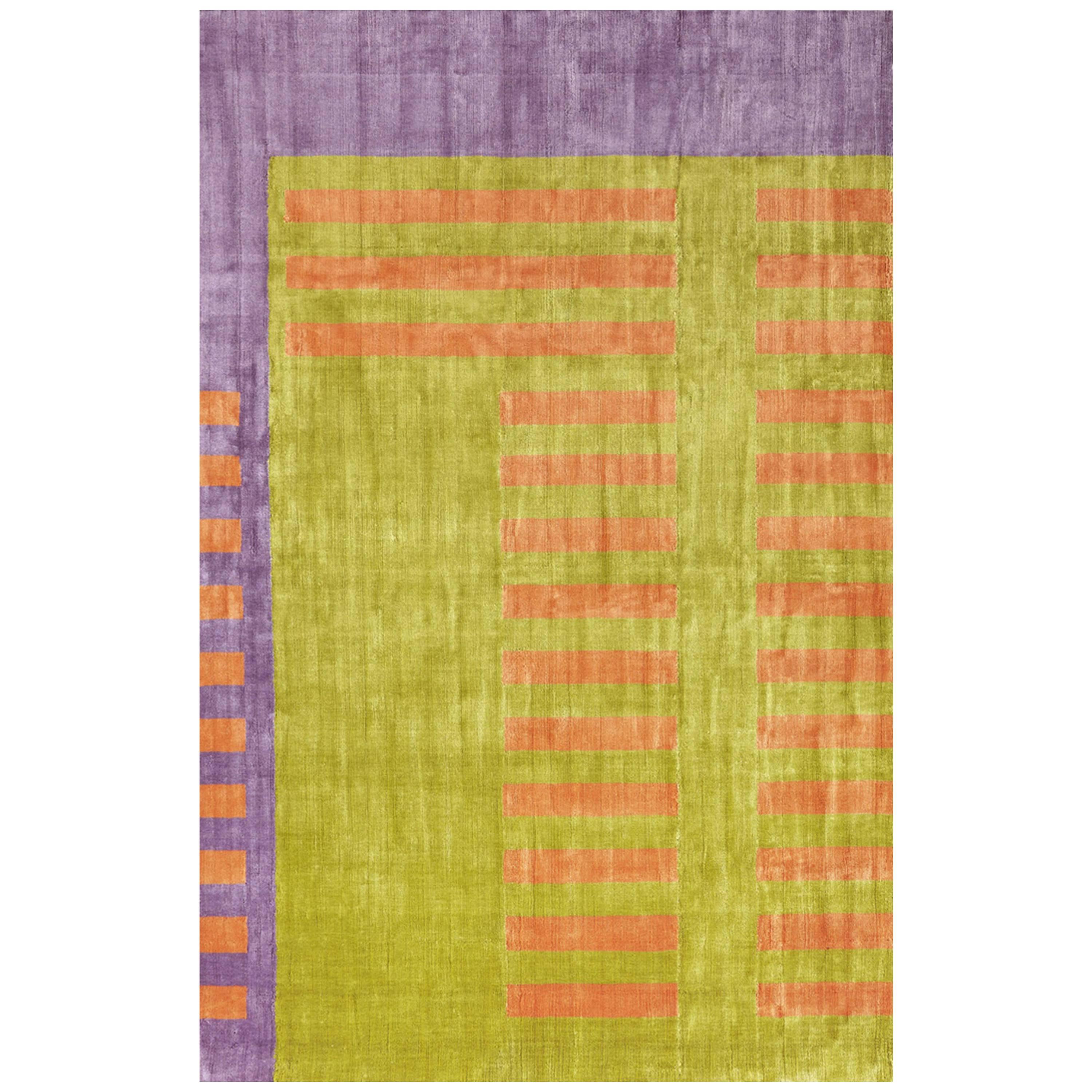 "Fire" Modern Loom-Knotted Natural Silk Rug Josef Albers inspired 2014 For Sale