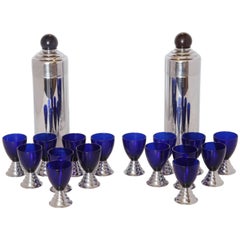 Machine Age Art Deco Chase Chrome Blue Moon Cocktail Sets (ONE SET SOLD)