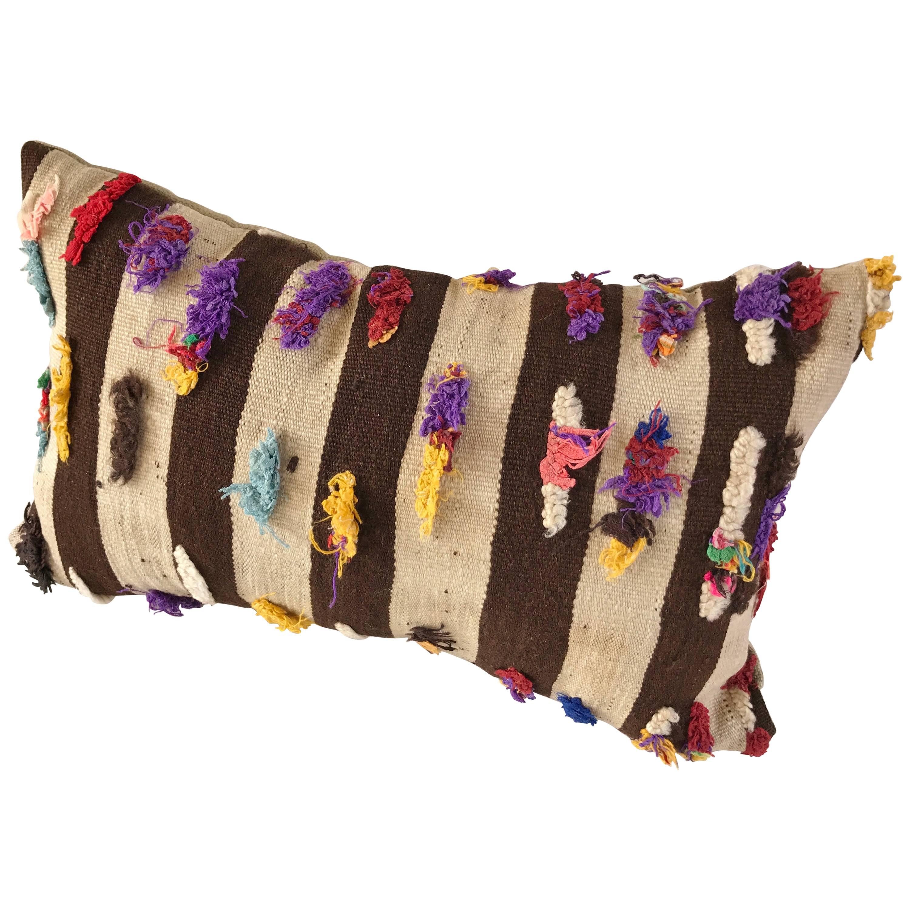 Custom Moroccan Pillow Cut from a Hand-Loomed Wool Berber Rug For Sale