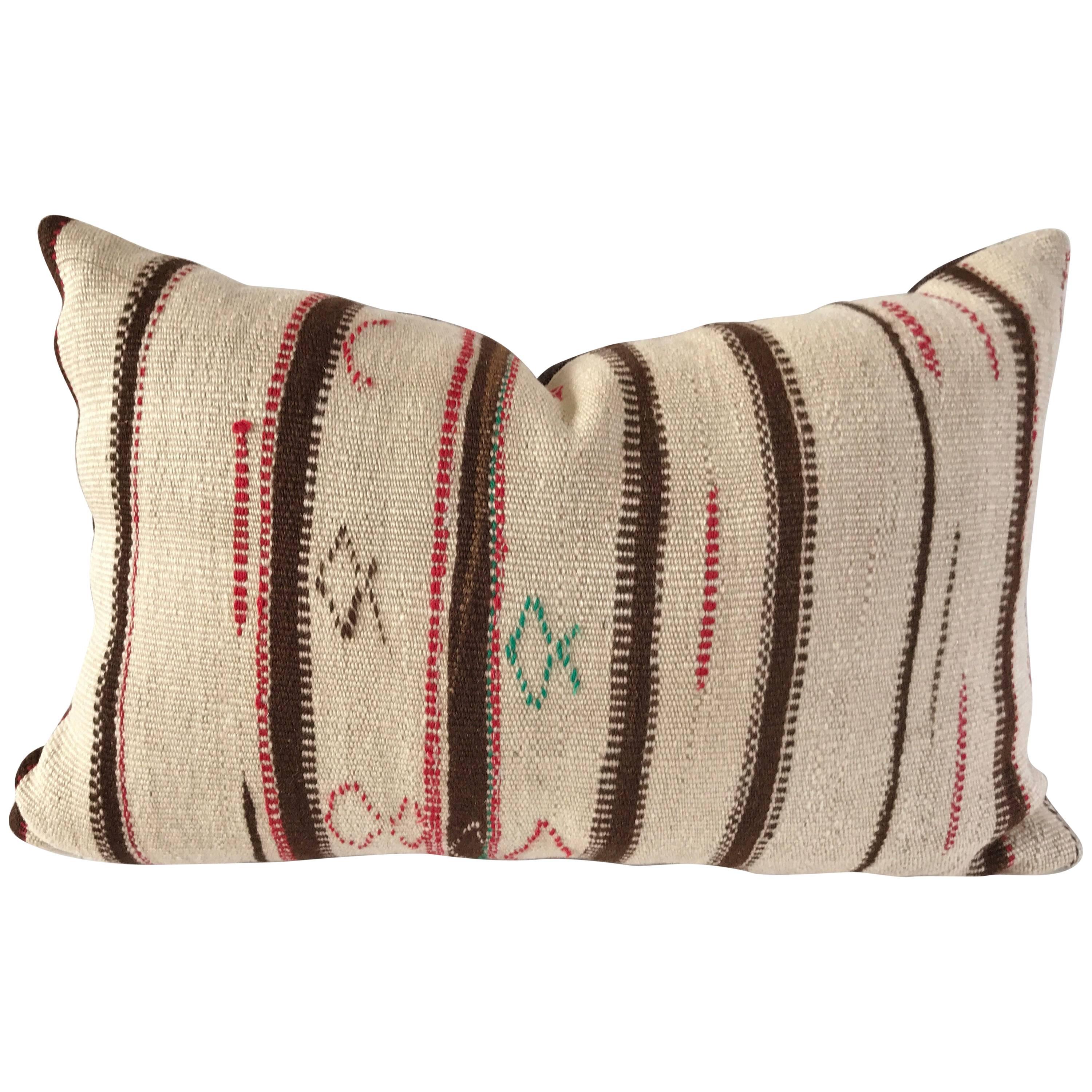 Custom Moroccan Pillow Cut from a Hand-Loomed Wool Vintage Rug