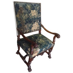 19th Century Louis XIII Style Armchair with Aubusson Tapestry