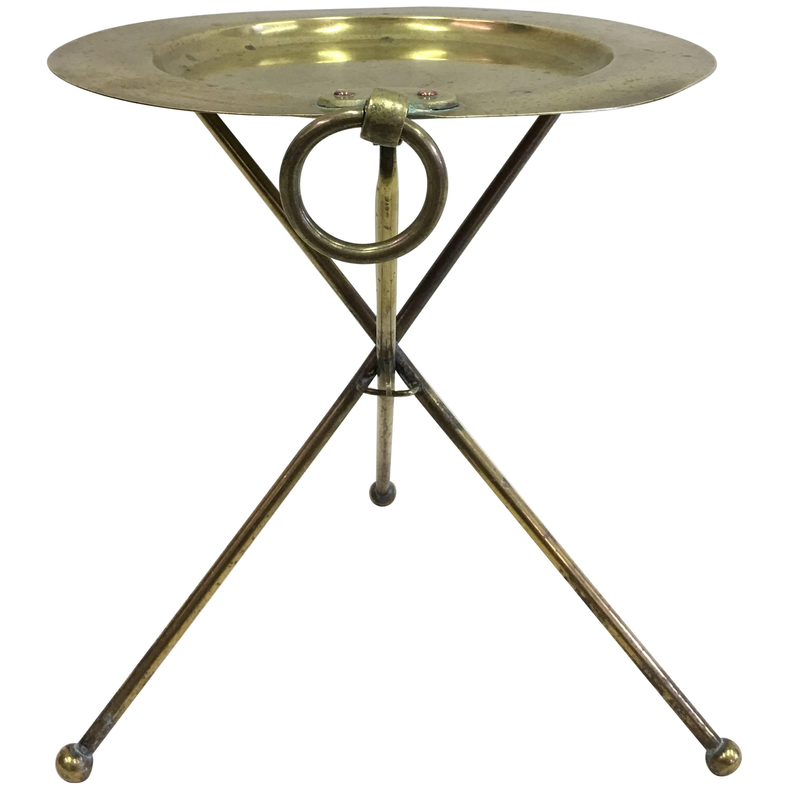 French Mid-Century Modern Neoclassical Solid Brass Guéridon or Side Table