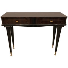 French Art Deco Exotic Macassar Console Table with Two Drawers