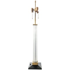 Tall Fluted Lucite and Brass Table Lamp, circa 1970