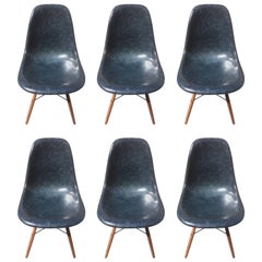 Set of Six Eames Fiberglass Dowel Chairs 