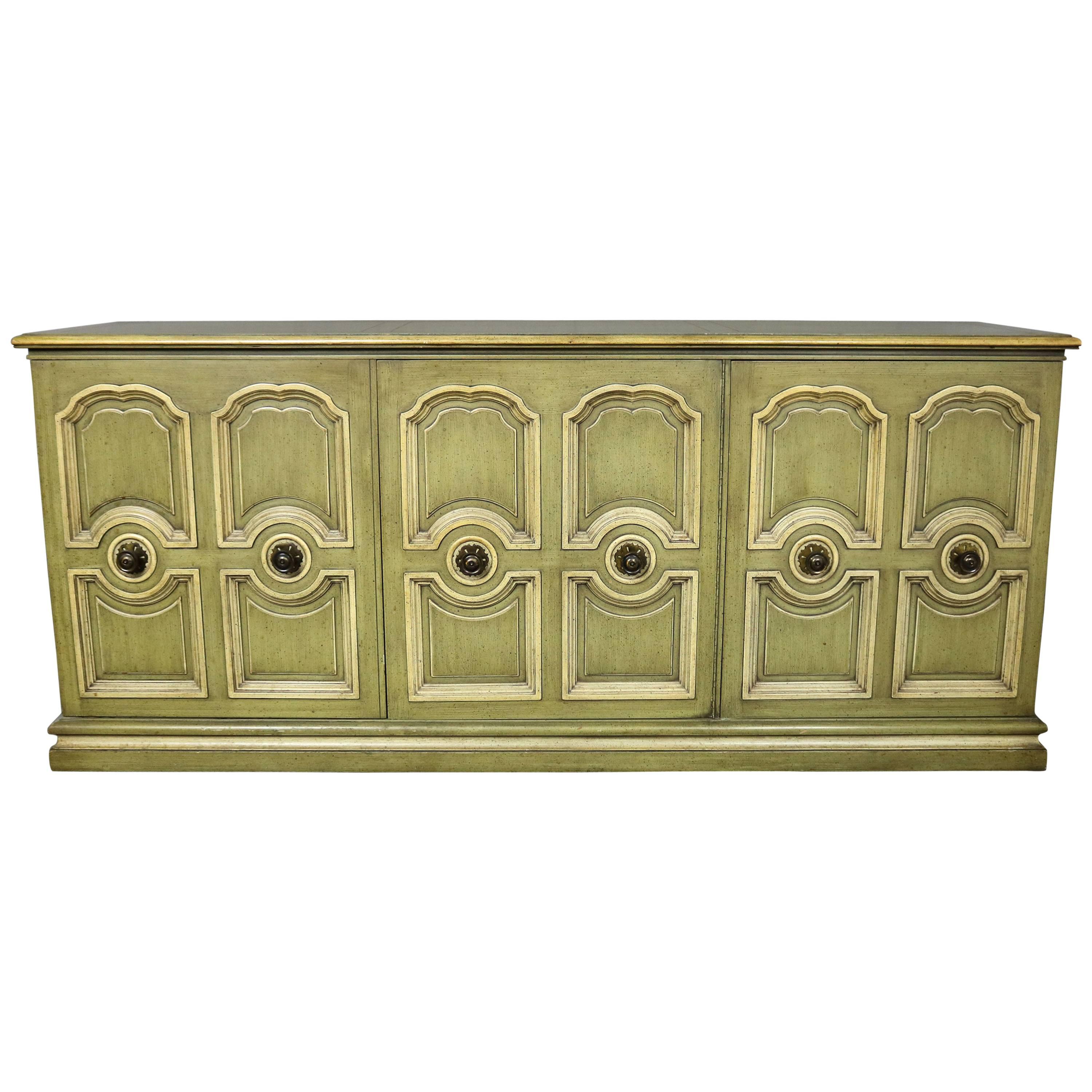 Hollywood Regency Credenza Green and Ivory by Henredon Style of Dorothy Draper