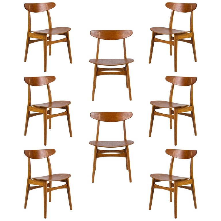 Set of Eight Hans Wegner CH 30 Dining Chairs For Sale