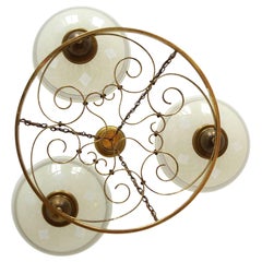 German Vintage Brass and Glass Chandelier, 1940s