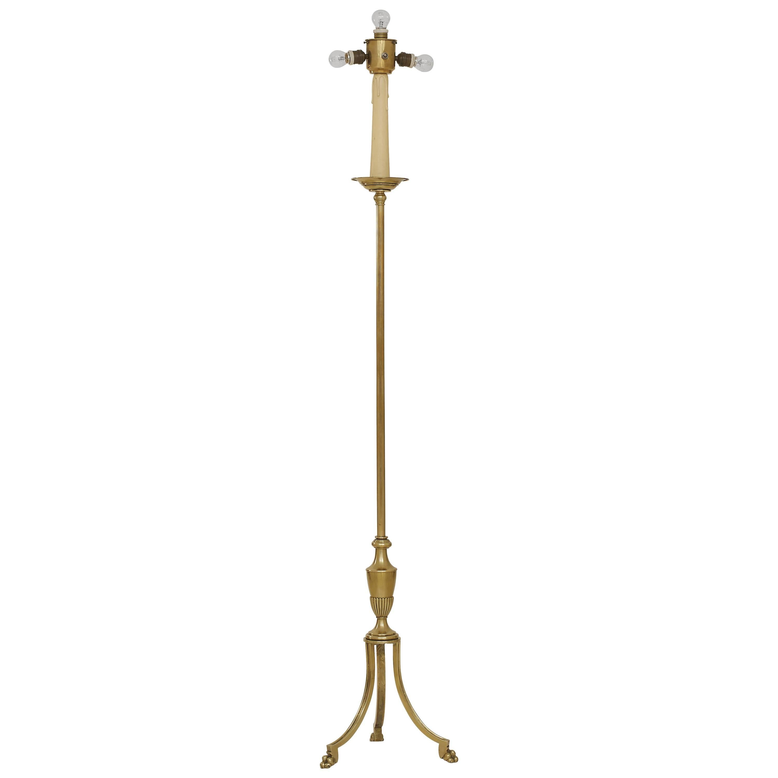 Maison Jansen Floor Lamp with Claw Feet and Waxed Candle Candelabra For Sale
