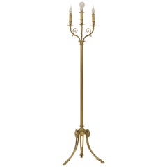 Marcel Guillemard Paris, Signed Bronze and Brass Floor Lamp with Ram's Heads