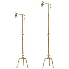 Pair of Adjustable Brass Overhanging Reading Lamps
