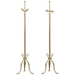 Pair of Maison Jansen Style Swanheads and Feet Brass Floor Lamps