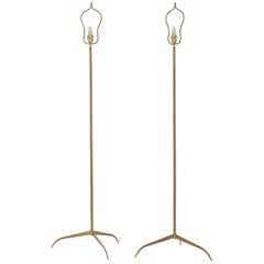 Pair of Twisted Brass Floor Lamps with Adrian Legs, in the Style of Stilnovo