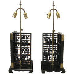 Early 20th Century Chinese Abacus Lamps with Brass Detailing, Pair