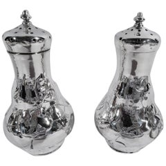 Antique Pair of Aesthetic Sterling Silver Salt and Pepper Shakers by Dominick & Haff