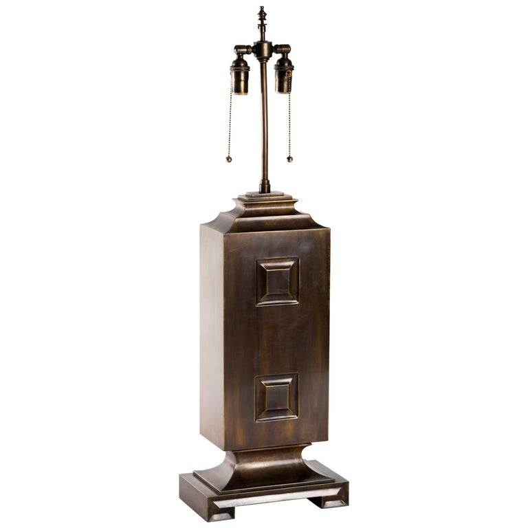 Monumental Patinated Brass Hollywood Regency Lamp For Sale