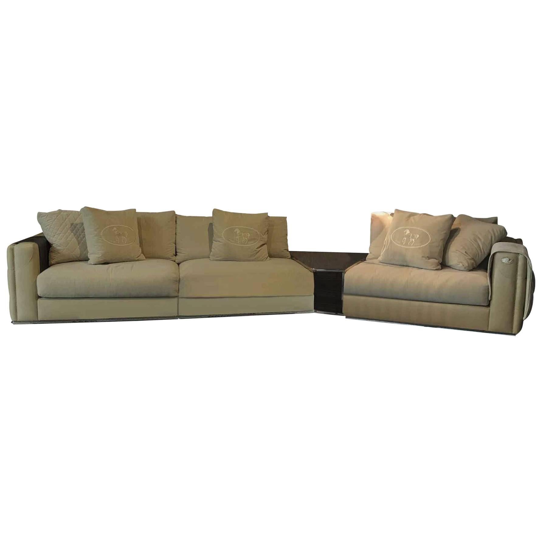 Sofa "Plaza" by Luxury Living Group Fendi Casa Fabric Beige For Sale