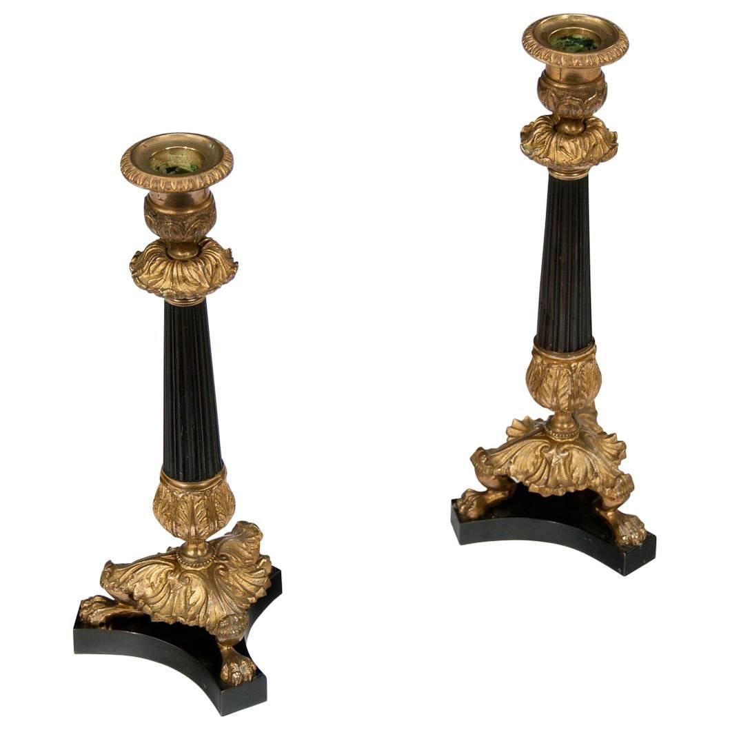 Good Decorative Pair of Bronze and Gilt French Candlesticks