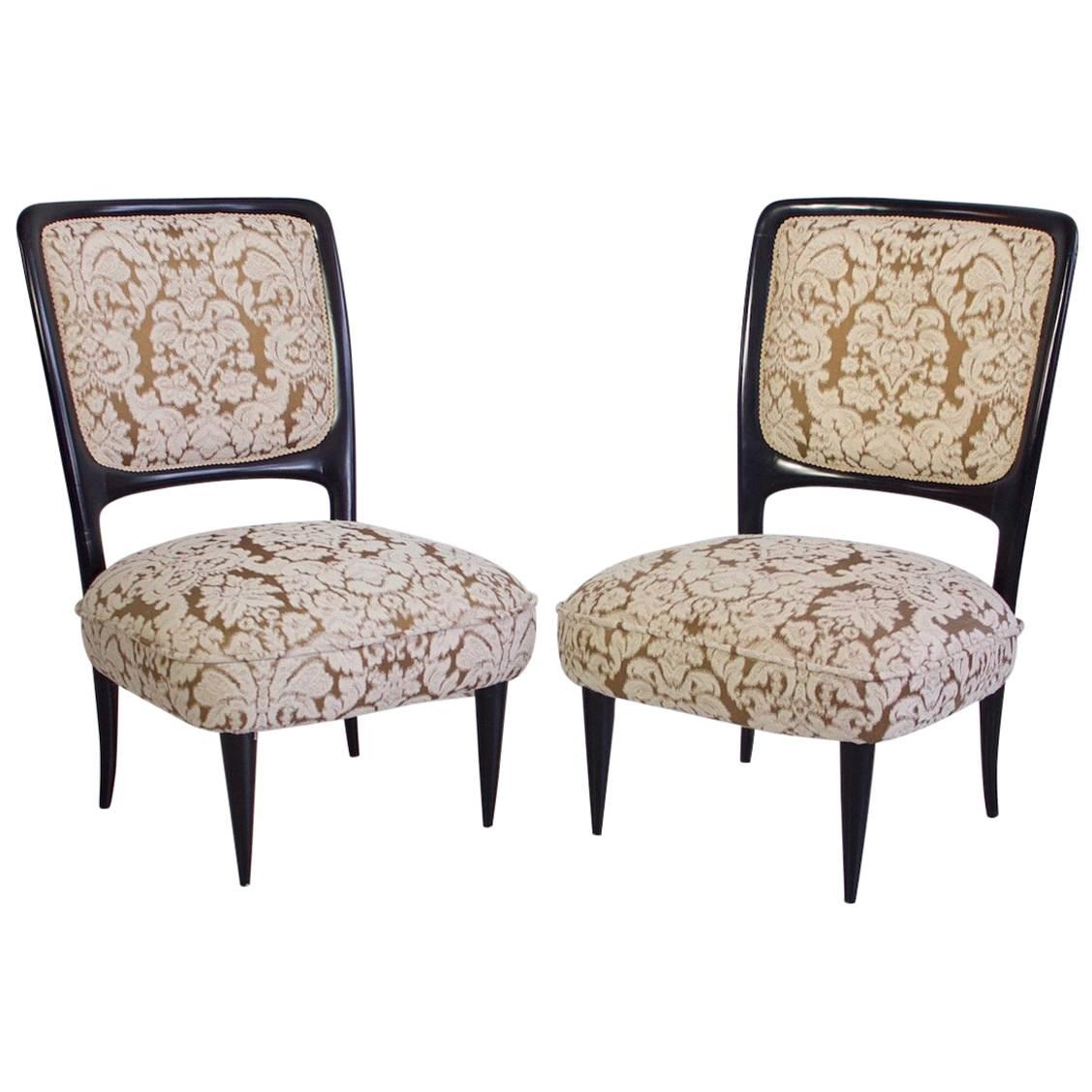 Pair of Handmade Italian Mahogany Chairs with Low Seat