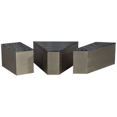 Carrocel Custom Three-Piece Marble and Brushed Abstract Cocktail Table Set