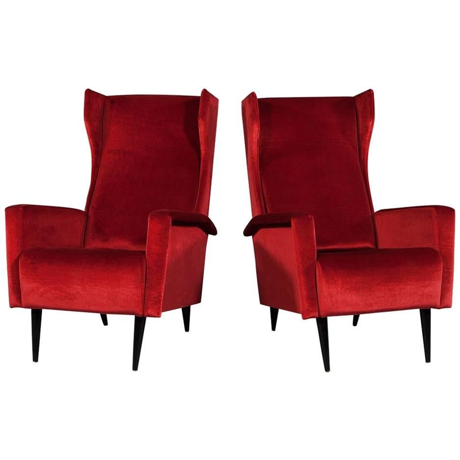 Vintage Italian Red Velvet Wing Chair