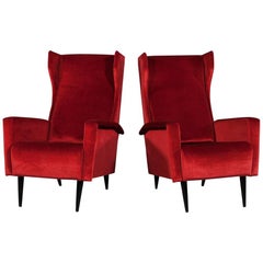 Vintage Italian Red Velvet Wing Chair