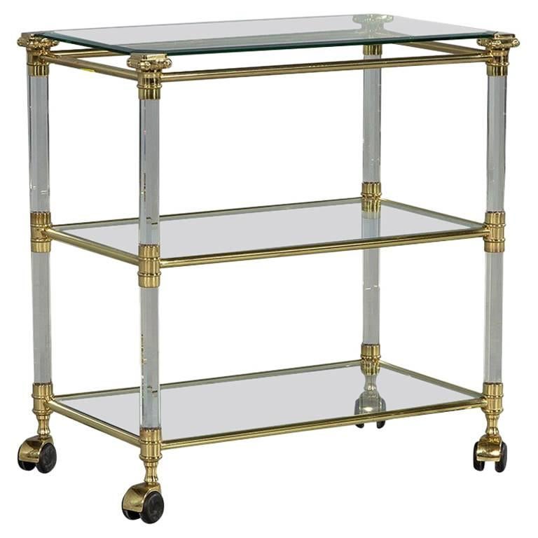 Vintage French Brass-Glass and Lucite Serving Cart