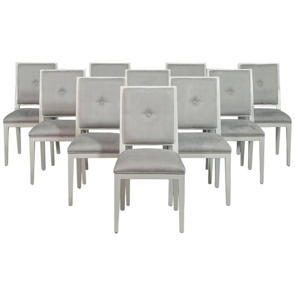 Set of 14 Carrocel Custom Flat Back Deco Side Chairs in Grey Ultra Suede