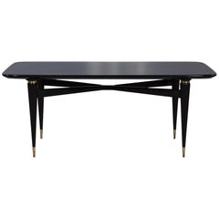 Vintage French Black Lacquered Dining Table