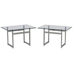 Pair of 1970s Chrome and Glass Square End Tables
