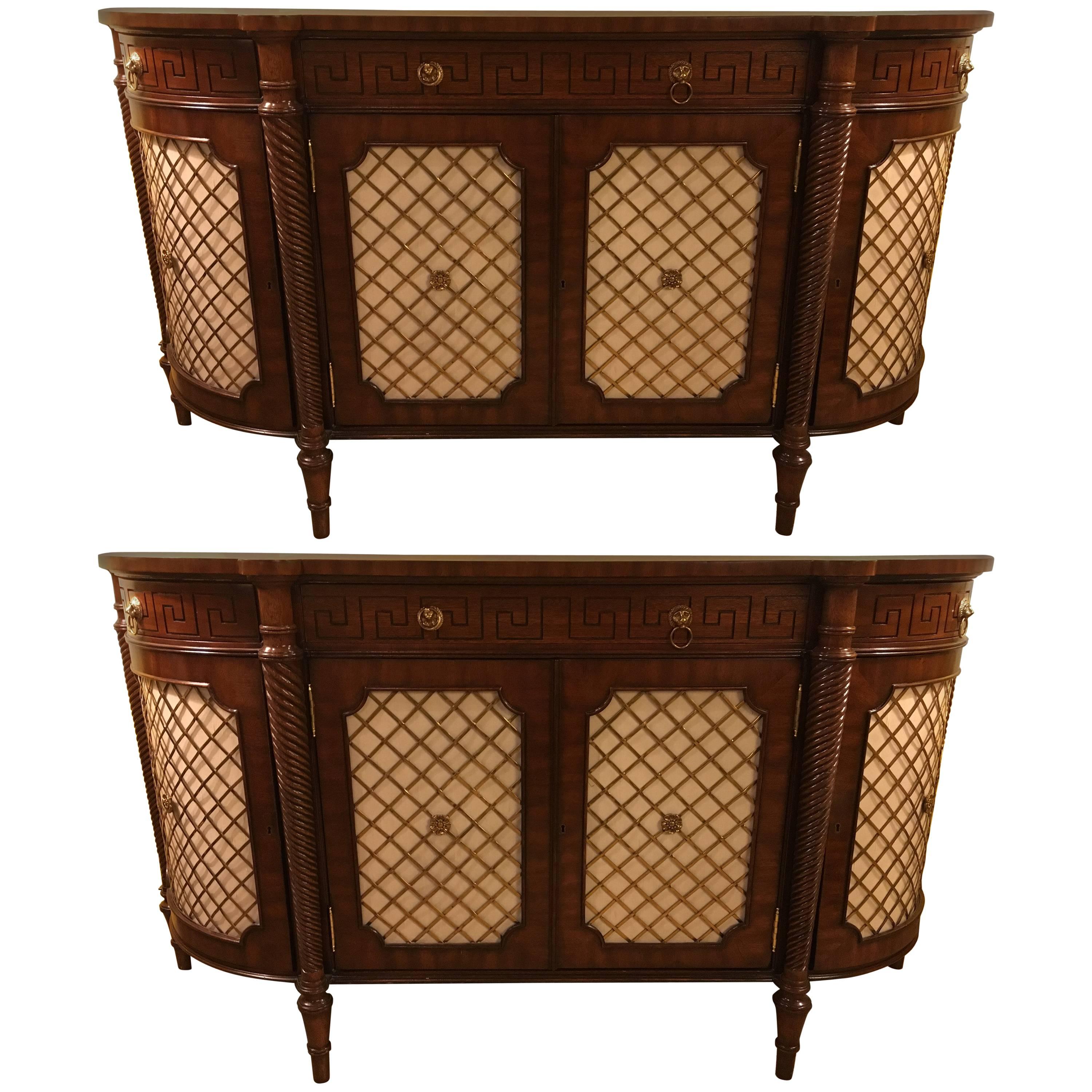 Pair of Demilune Maitland Smith Georgian Style Serving Cabinets or Commodes