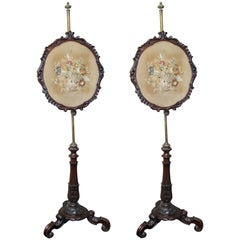 Pair of 19th Century Rosewood and Brass Tapestry Pole Screens