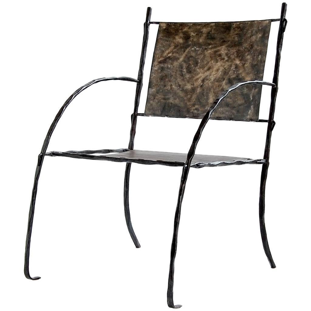 Hand-Forged, Sculptural, Modern Wrought Iron Armchair, Side or Accent Chair For Sale